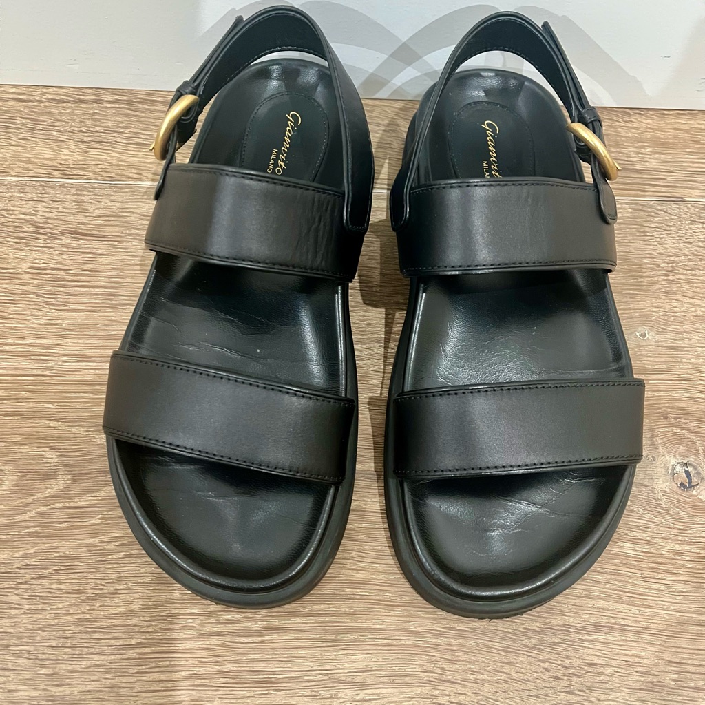 Gianvito Rossi Black Leather Double-Strap Sandals